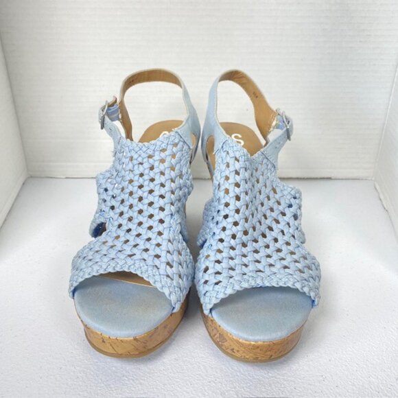So by Kohl's Wedge Sandals size 9.5M blue, cork heel slingback open toe - Picture 2 of 6